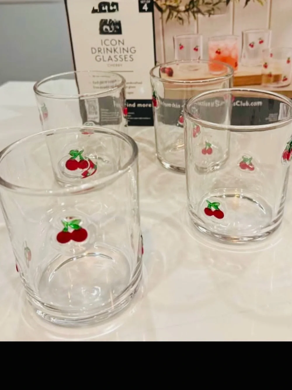 Cherry Accent Clear Drinking Glasses - Set of 4